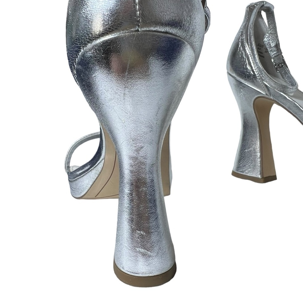 Franco Sarto Dolores Silver Leather Ankle Strap Heeled Sandals, Size 10 - Picture 5 of 9